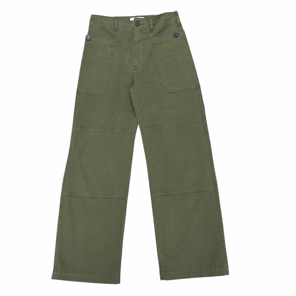 Frame Denim Pants - Frame Green Khaki Cropped Wide Leg Pants